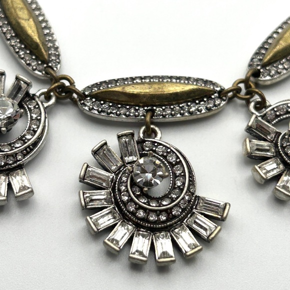 Lulu Frost for J Crew Crystal Cluster Drop Statement Necklace Bronze Silver NWT - Picture 2 of 11